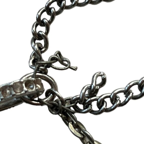 Loft Womens Multi Strand Chain Necklace Long 32" Rhinestones Silver Tone Artsy - Picture 6 of 6
